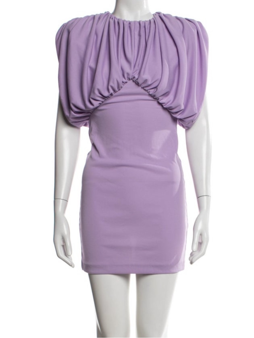 Ronny Kobo Collection Lilac Ruched Crew Neck Mini Dress